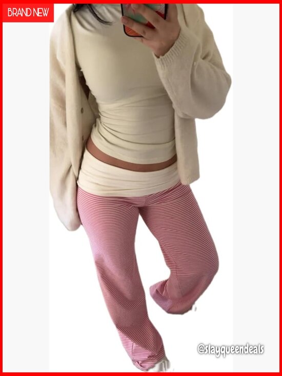 Pants - Fold Over Wide Leg Flare Yoga Pants Low Rise Bell Bottom Sweatpants Lounge